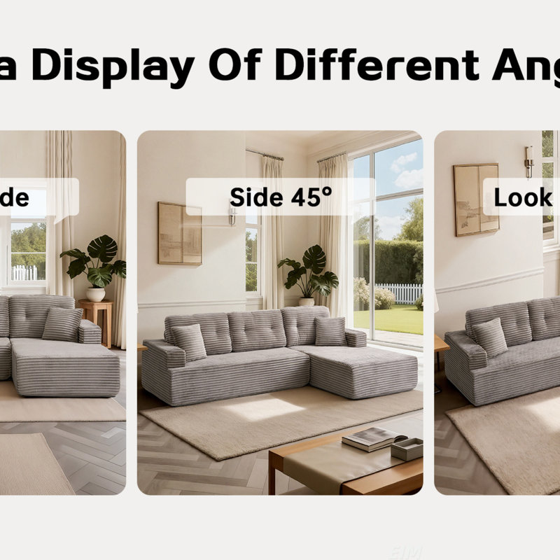 Right-Facing Chaise, L-Shape Modular Sectional Sofa With Improved Lumbar Support, Compressed For Easy Setup, Modern Minimalist Corduroy Couch, Unfolds Into A Bed, Perfect For Bedrooms And Living Rooms