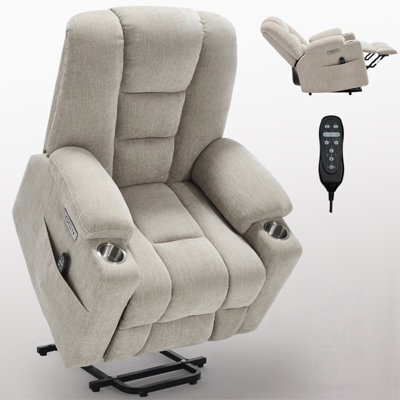 Power Lift Recliner Chair with Massage, Heat, USB and Type C Ports, 2 Steel Cup Holders, Ideal for Elderly Comfort and Support