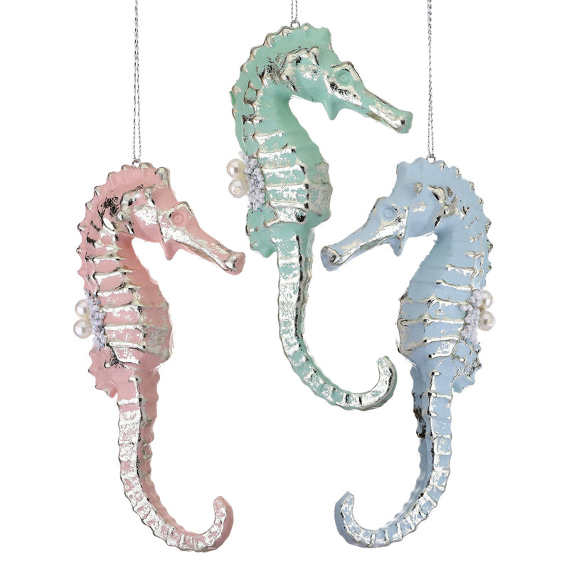 6" Pearl Beaded Seahorse Ornament