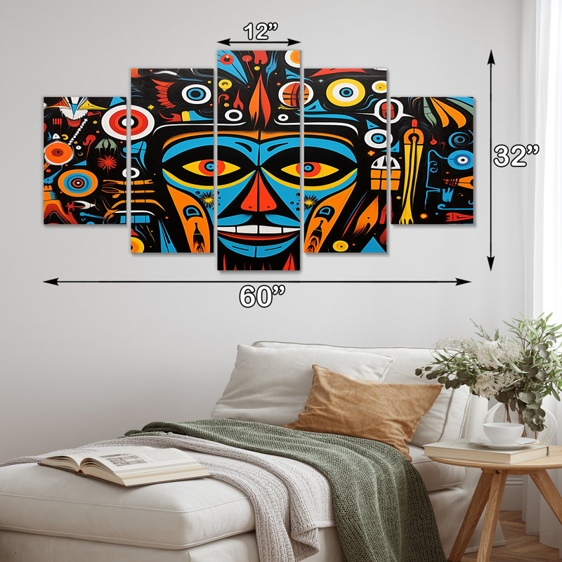 Tiayana - Ensemble de 5 décorations murales d'art amérindien, H 32 po x l 60 po