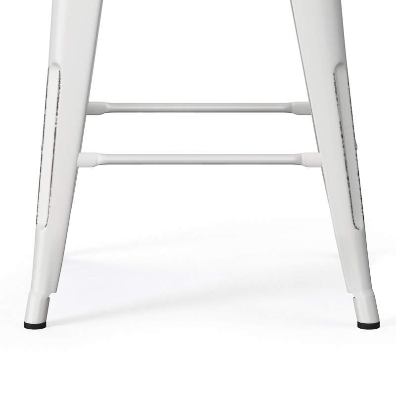 Tabouret en métal Rayne, Tabouret de comptoir (siège d'une hauteur de 24 p, Blanc patiné, 2