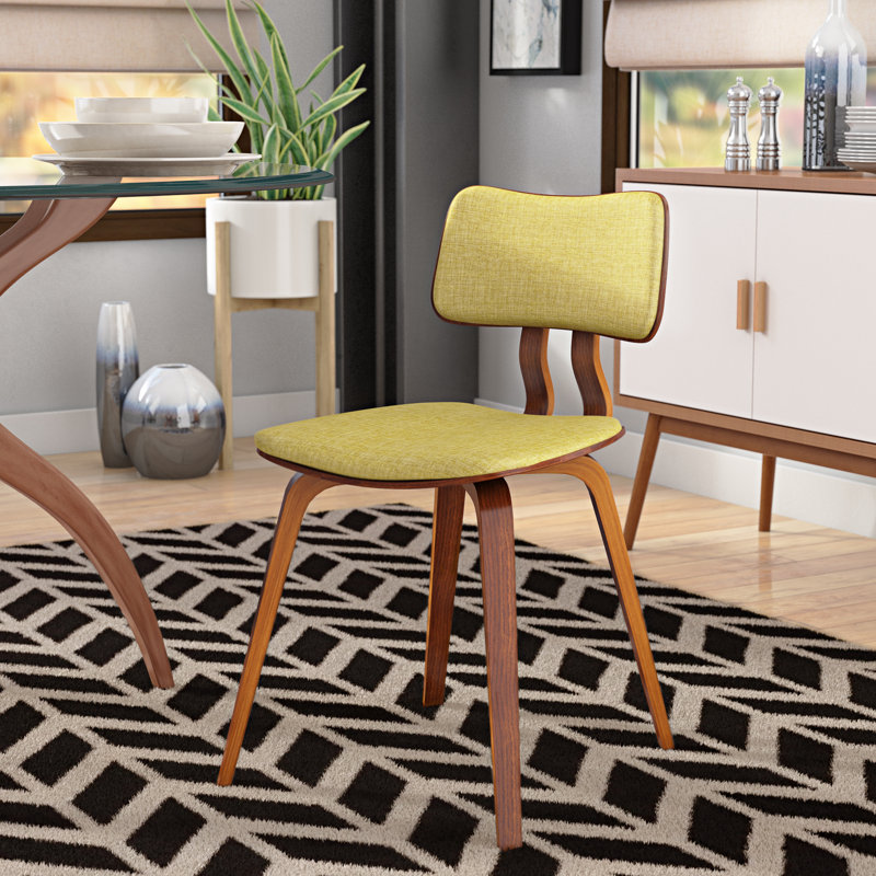 Chaise de salle à manger sans accoudoirs de style Mid-Century avec revêtement en polyester Decklen, Vert, Noyer