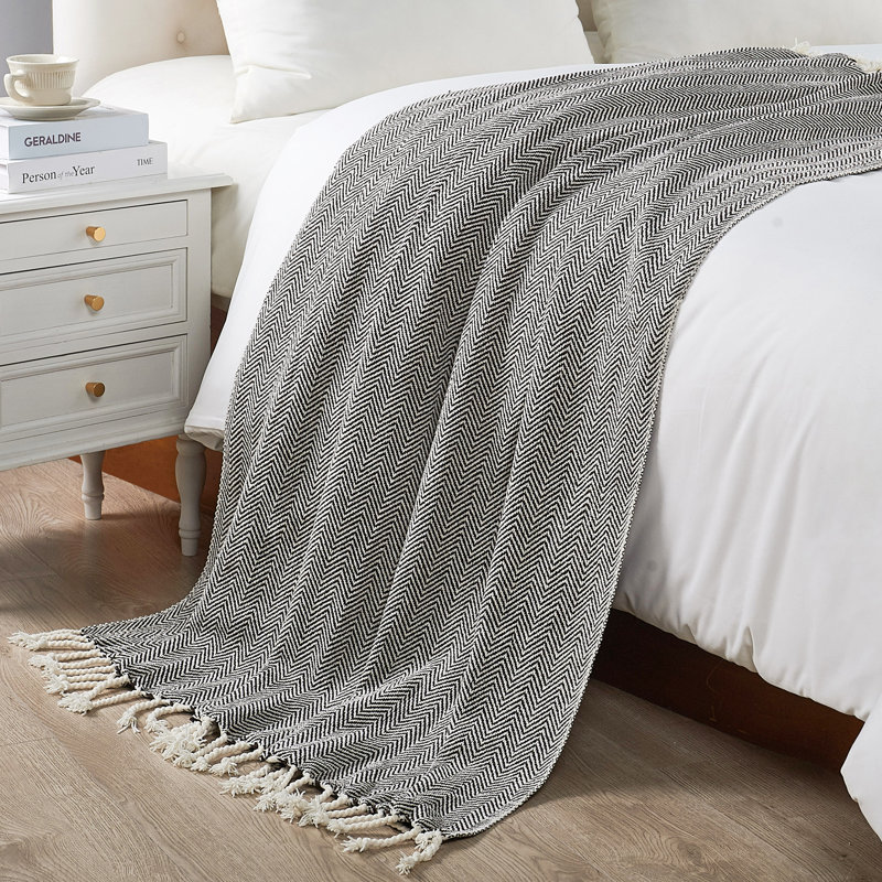 Herringbone Textured Throw Blanket, Charcoal Gray