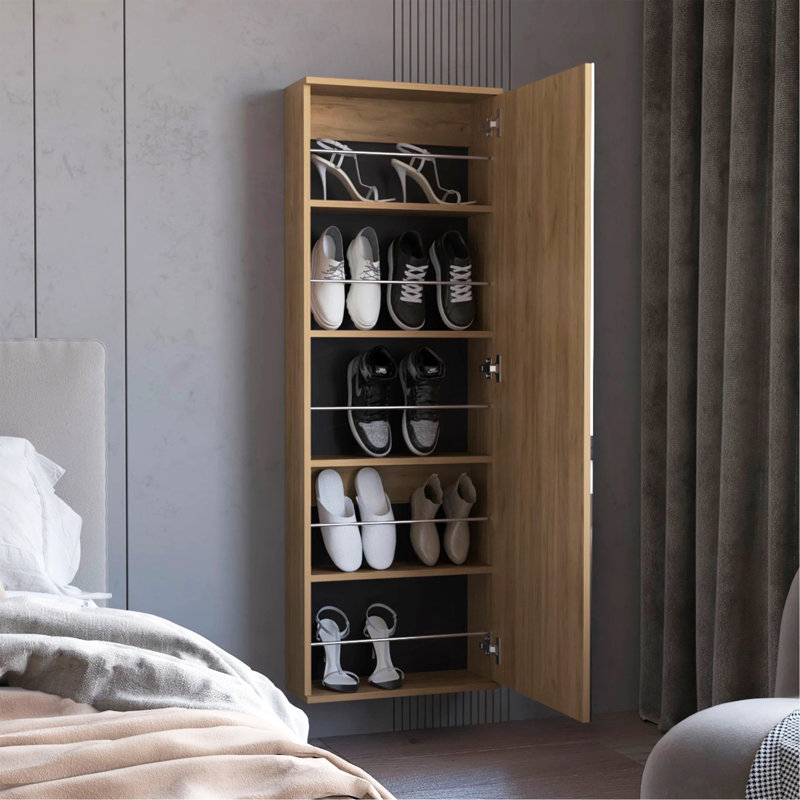Shoe Rack With Mirror And 1-Door, Ample Storage For Shoes And Accessories, Stylish And Functional For Any Home