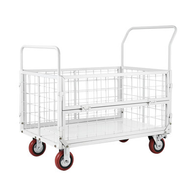 Chariot à plateforme avec cage, capacité de 2000 lb, chariot à plat pliable 6-en-1 avec roues pivotantes, chariot manuel robuste, chariot à pousser multifonctionnel, pour l'épicerie, 44,5 x 26,6 x 42,1 po