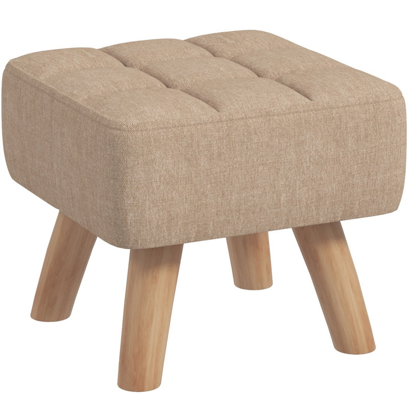 HOMCOM Modern Tufted Footstool, Linen Fabric, Rubber, Brown