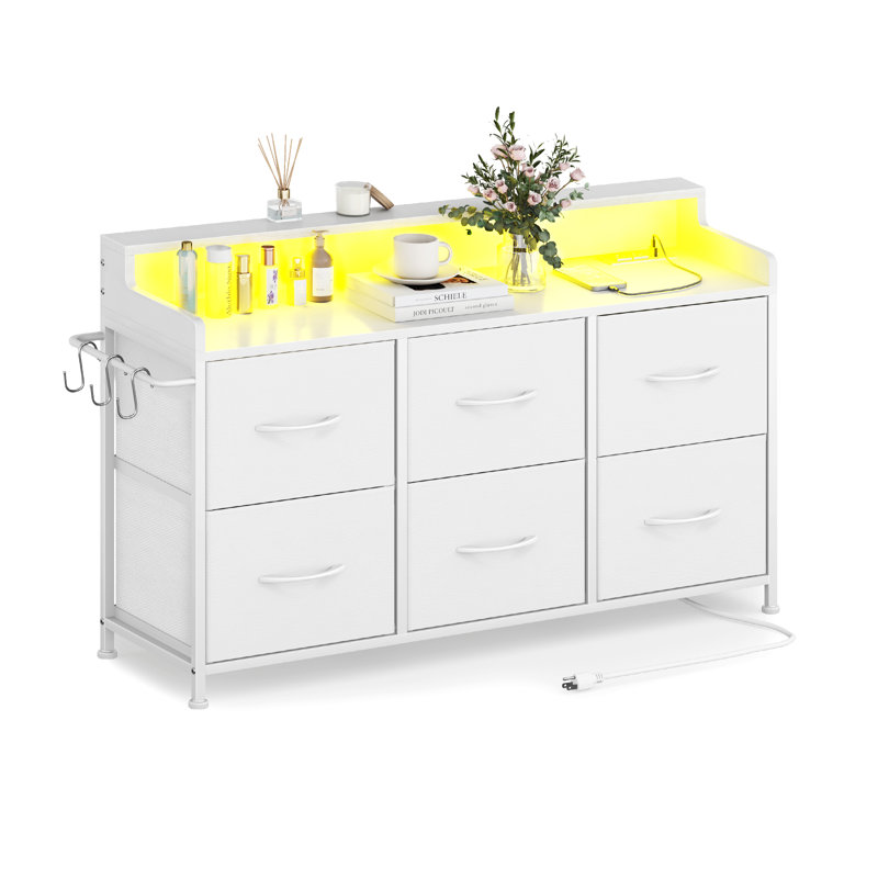 6 Drawer Bedroom Dresser With Charging Station, White