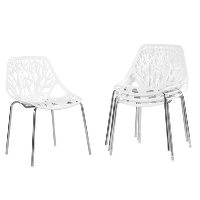 White Branch Pattern Bird's Nest Lounge Chairs - Modern 4pcs Seating Set For Home Leisure & Restaurant Use