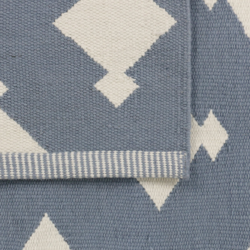 Geometric Area Rug in Dusty Blue/Ivory, Runner 2'6" x 9'