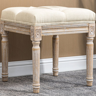 Beige With Top And Rustic Wood Legs, Ideal For Bedroom, Living Room, Office In Beige, Comfortable Upholstered Seat Legs Room