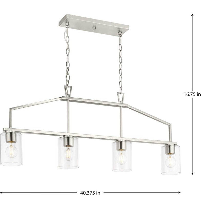 Goodwin Brushed Nickel 4-Light Linear Island Chandelier with Clear Glass Shades