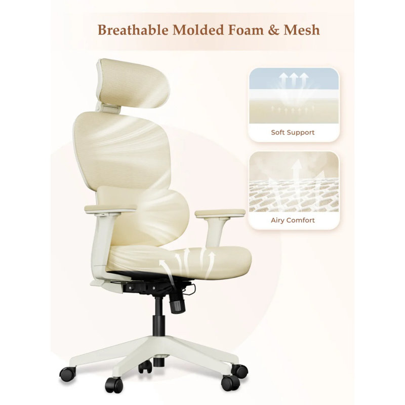 Ergonomic Mesh Office Chair with Footrest & Adjustable Headrest – High Back Reclining Desk Chair with Lumbar Support for Home Office