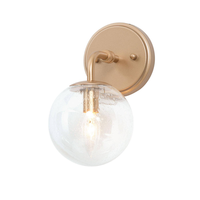 Tseri 1-Light Gold Globe Seeded Glass Wall Sconce Lamp for Damp Indoor
