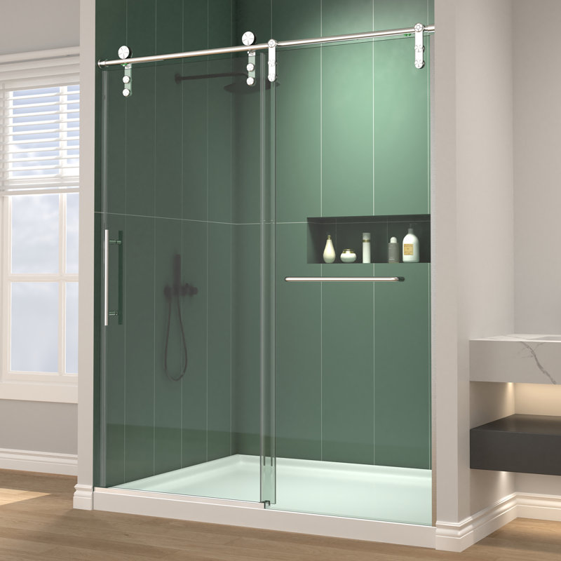56"-60"W x 70"H Frameless Sliding Shower Door with Soft-Close System, 8mm SGCC Tempered Glass, Brushed Nickel, 70"