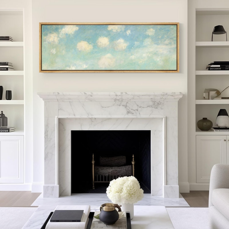 Clouds " Cloudscape Soft Blue Sky With Fluffy Clouds Rustic Retro Art Decor Extra Large Pictures ", 20" H x 60" W, Natural
