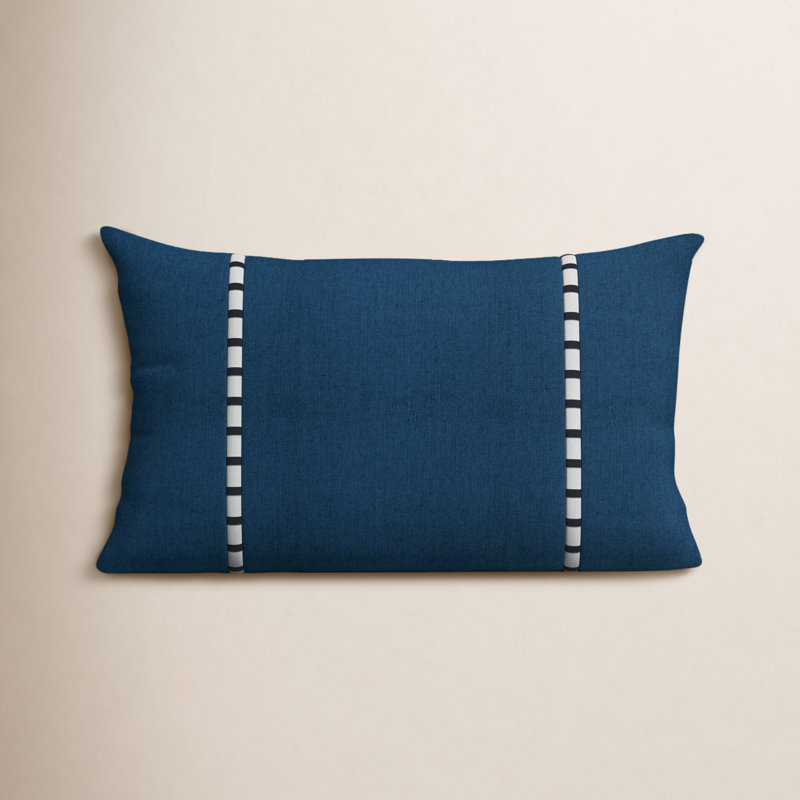 Keegan Plaid Sunbrella® Outdoor Reversible Throw Pillow, 12" x 18", Spectrum Indigo Sunbrella® Plainweave