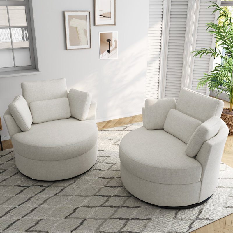 Fauteuil rembourré pivotant avec coussin (ensemble de 2), Mélange de polyester beige