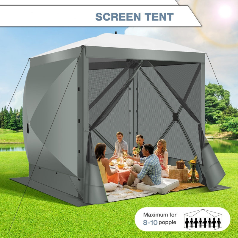6x6FT Camping Gazebo Screen Tent,  Sided Pop-up Canopy Shelter with Mesh Windows, Grey