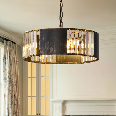 5-Lights Round K9 Round Chandelier Dia 44CM Pendant With Crystal Strip Pendant Light Fixture, Retro Distressed Black Gold