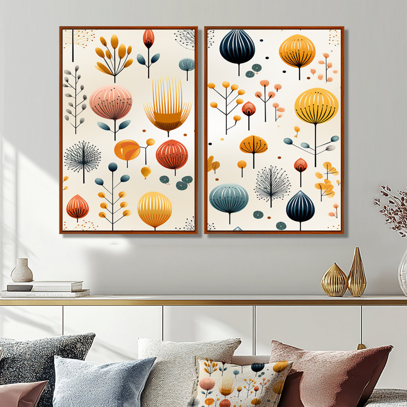 Haddad - Impressions sur toile Midcentury Large, Brown, 36" H x 48" W, Impression encadrée flottante