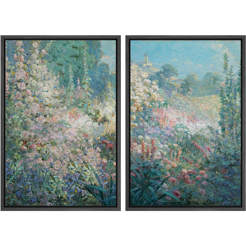 «Vibrant Wildflower Multicolor Flower Modern», reproduction sur toile encadrée 2 pièces, Noir, H 24 po x l 32 po x P 1,5 po