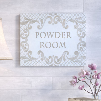«Powder Room Aqua And Gold Lattice Bathroom», reproduction d'impression sur toile tendue