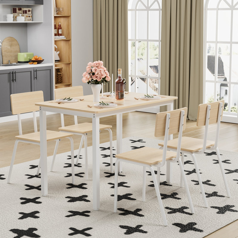 Ensemble de table de salle à manger 5 pièces avec 4 chaises, Blanc, Chêne, Chêne