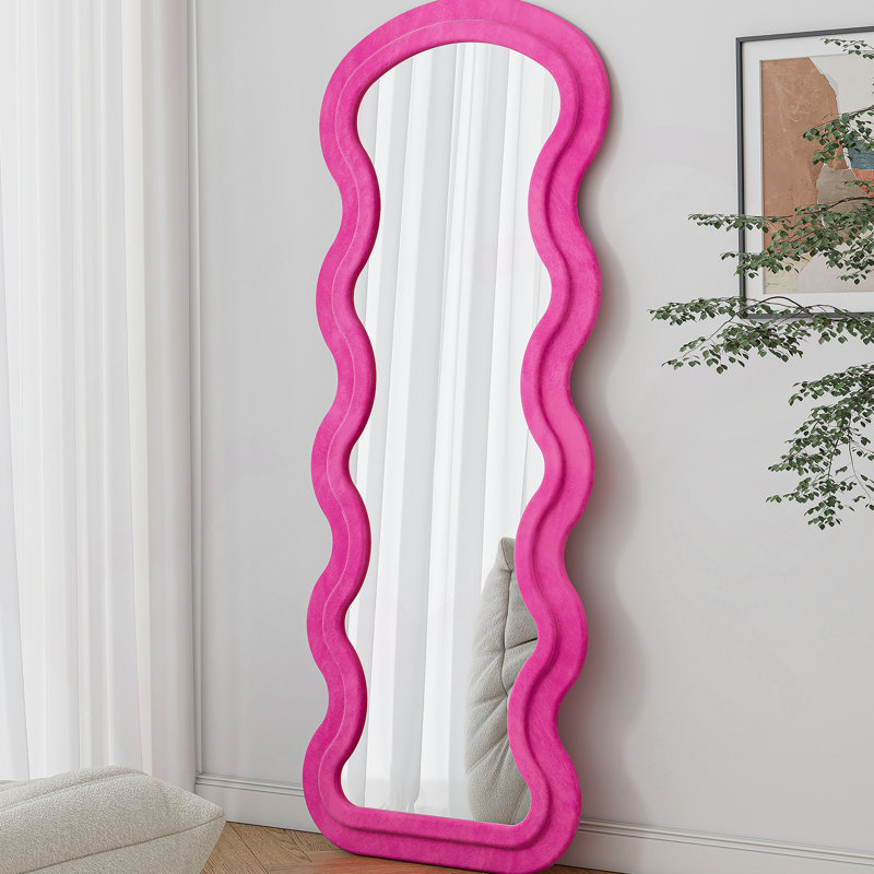 Flannel Full Length Wave Rose Floor Mirror  For Bedroom Living Room Hanging Or Against The Wall, Rose