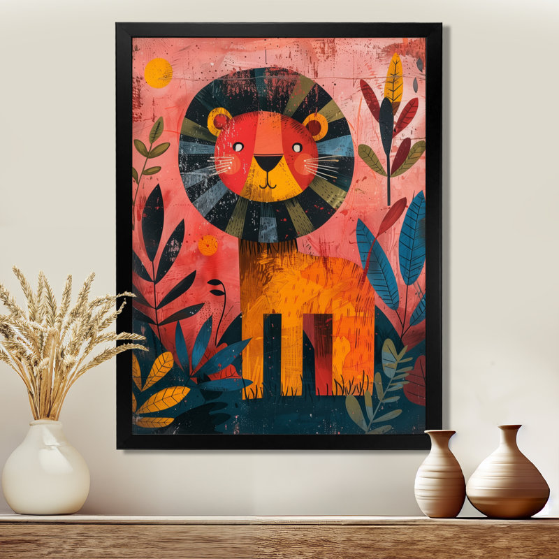 Décoration d'enfant pour chambre d'enfant d'un lion abstrait III - Lion, Cadre simple noir, bois massif, H 32 po x l 24 po