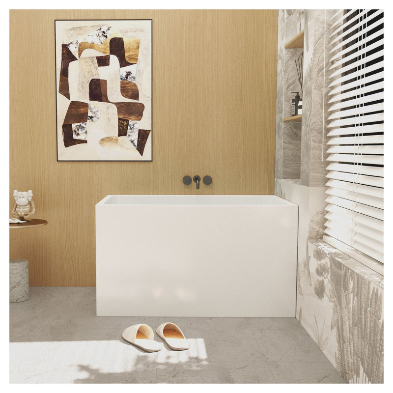 43" Freestanding Acrylic Soaking Bathtub with Built-in Seat, Rectangular Gloss White Tub, cUPC Certified