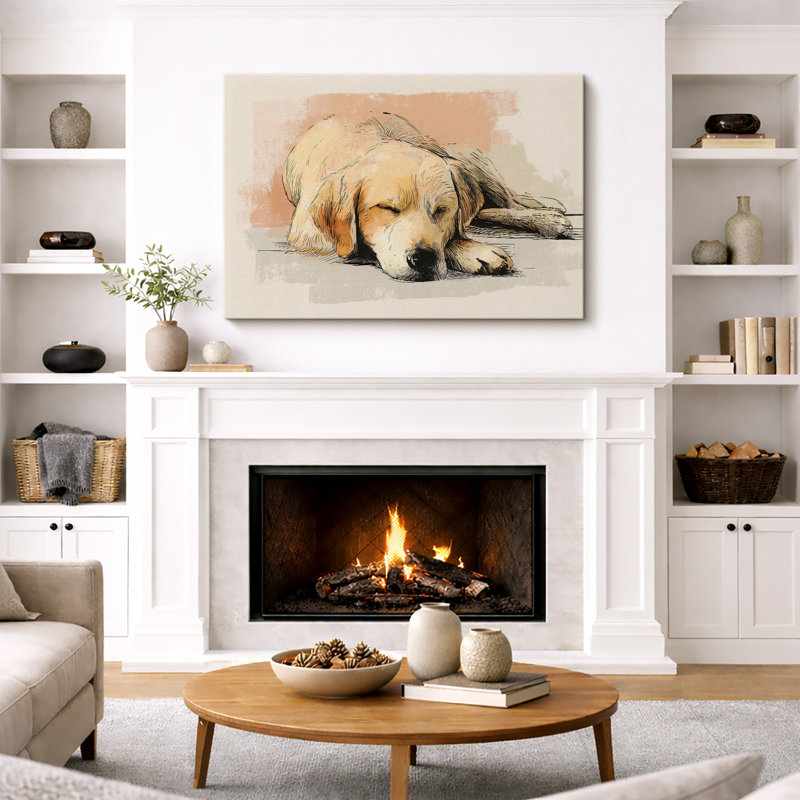 «Sleeping Golden Retriever», œuvre d'art animalier douillet mignon, impression sur toile encadrée, impression numérique