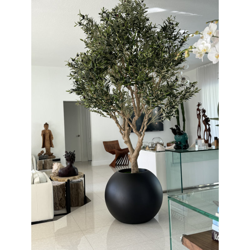 Artificial Olive Tree 30" Globe Planter, Black