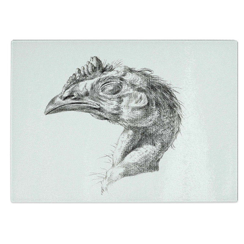 Tempered Glass Sketch of a Chickens Head by Jean Bernard Chopping Board, 39 cm W x 28.5 cm L