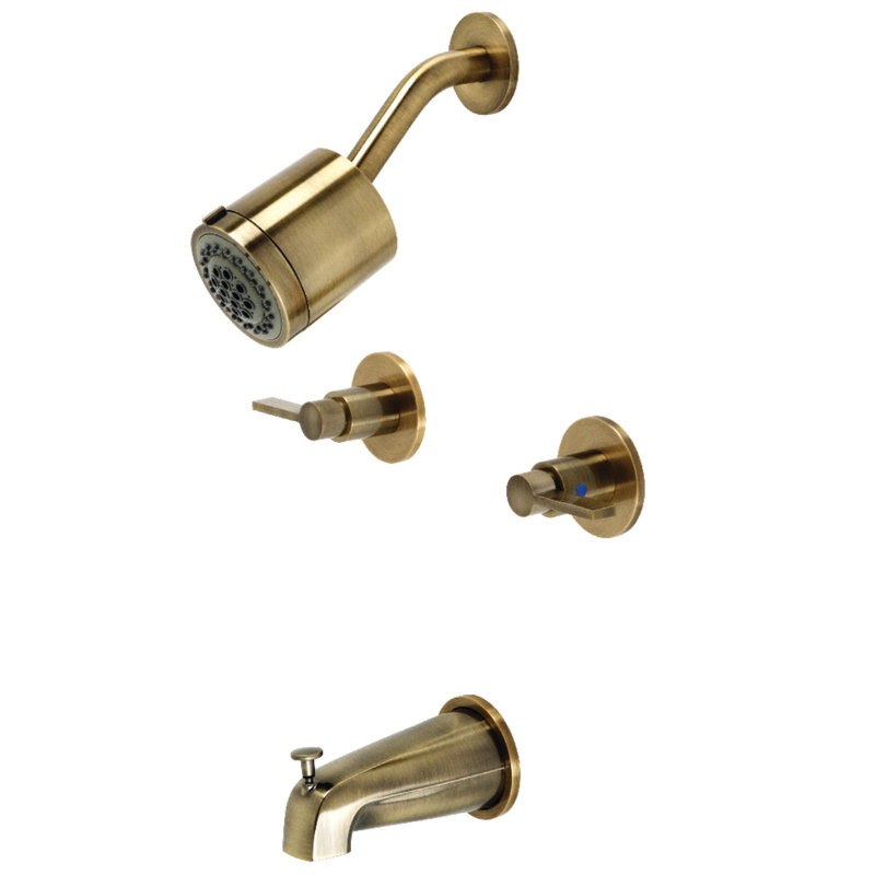 Kingston Brass NuvoFusion Double-Handle Tub and Shower Faucet, Antique Brass