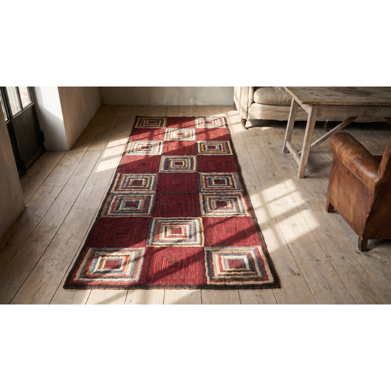 Antique Hooked Folk Art Log Cabin Design American Small Scatter Size Rug