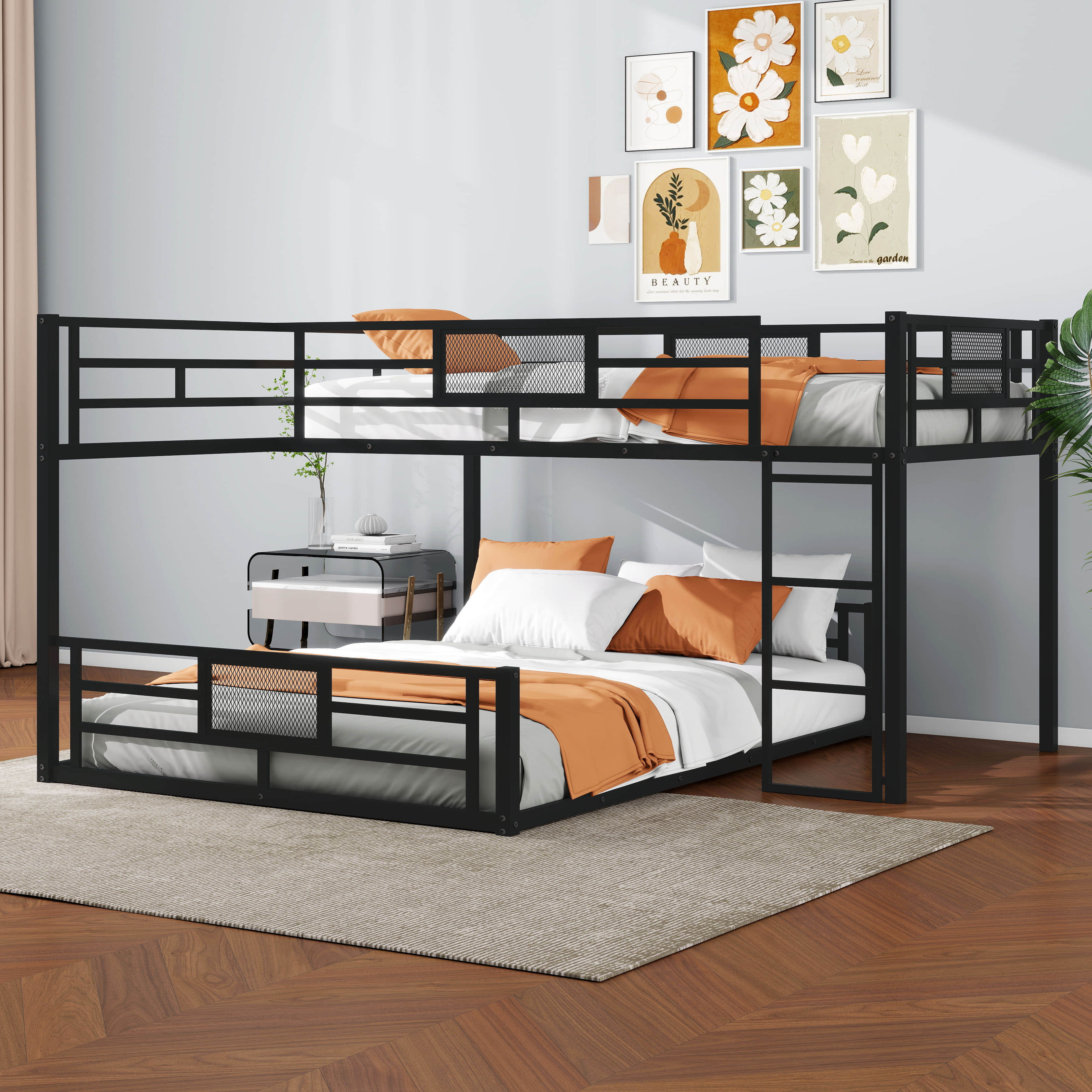 Latitude Run® Twin Over Full Size L-Shaped Metal Bunk Bed, Bunk Bed ...