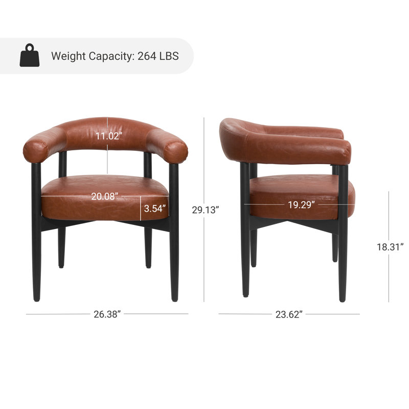 Upholstered Dining Chair Barrel Armchair With Wood Frame Side Chair, Brown/Black