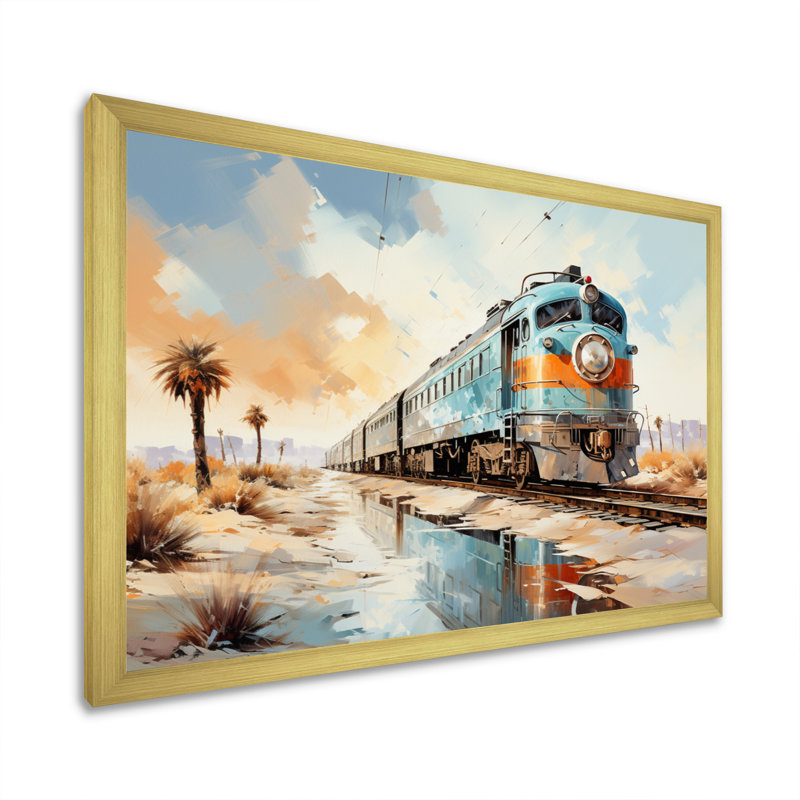Blue Train Sublime Landscapes II - Transportation Wall Art Living Room, H 16 po x l 32 po x P 1 po, Encadrement doré