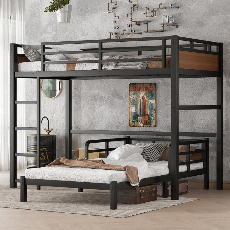 Twin XL Metal Bunk Bed With Loft & Quiet Frame,  Separable Bunk Beds, Twin XL over Twin XL, Walnut
