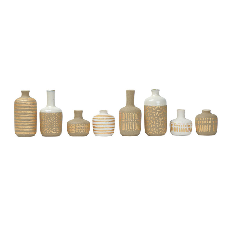 Stoneware Vases with Pattern, Taupe
