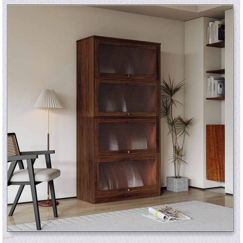 Bibliothèque contemporaine de plancher à plafond avec portes en verre anti-poussière et armoire de rangement basse pour le bureau et la maison