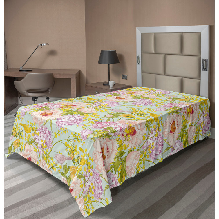 Ambesonne Floral Flat Sheet Peonies Spring Botanical Art