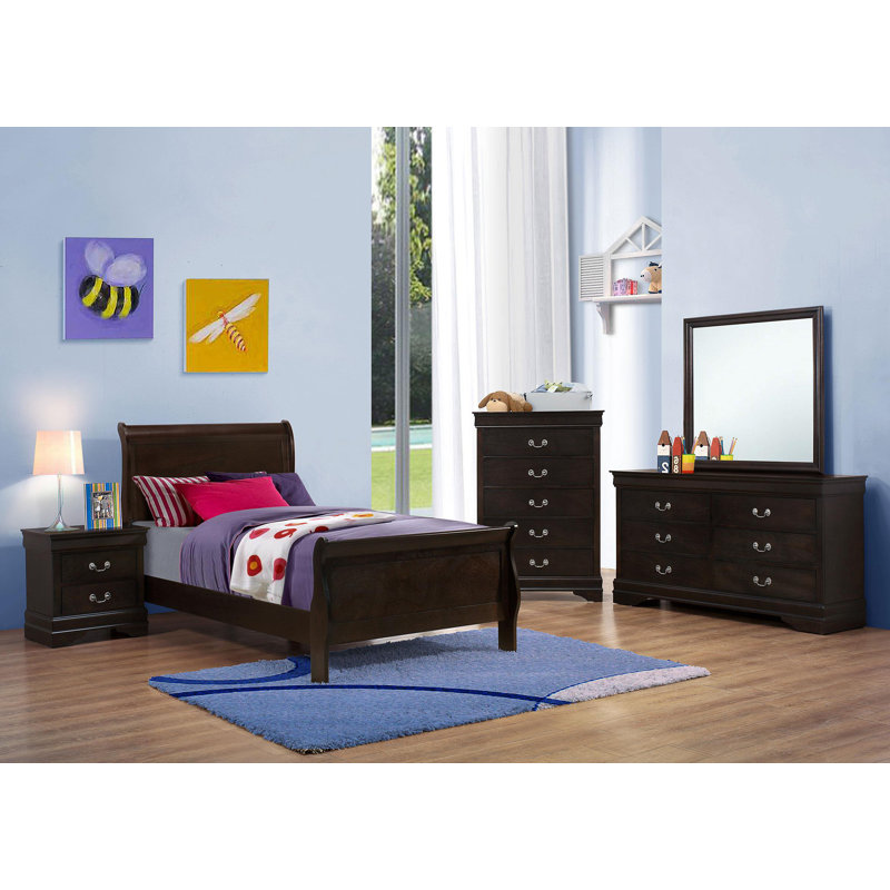 Ensemble de chambre à coucher 5 pièces, Simple, Brun