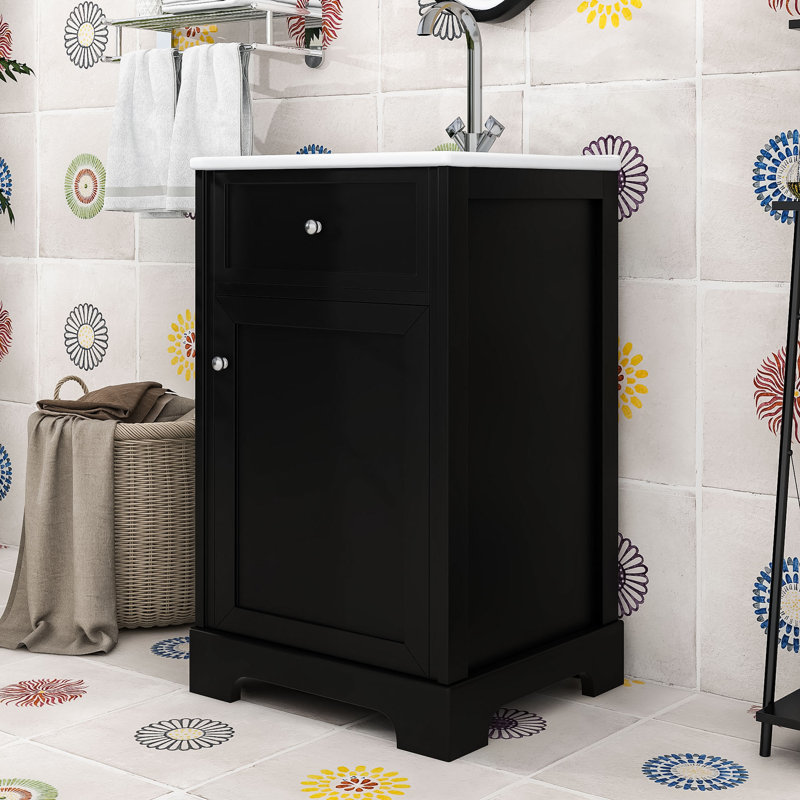 Meuble-lavabo autoportant de 20 po avec armoire à fermeture douce et tablette réglable, Noir