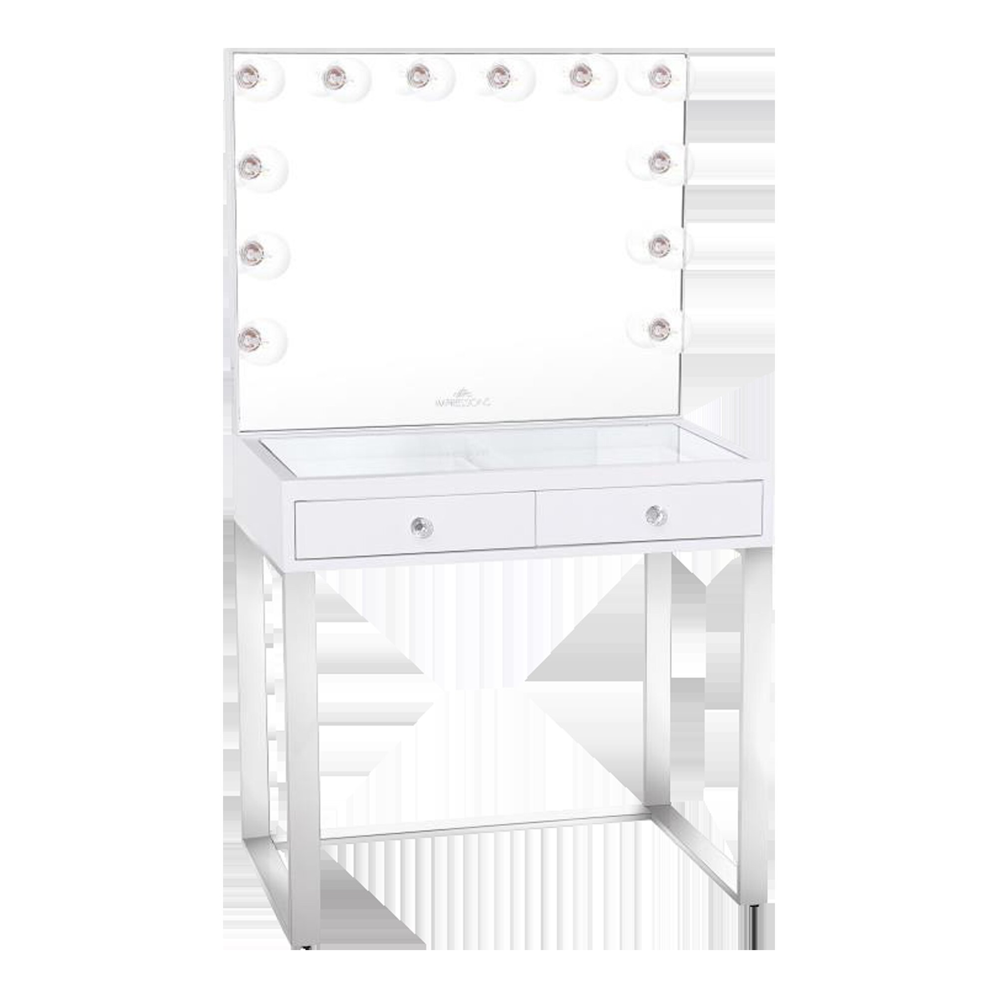 Mini SlayStation Kylie 1.0 Vanity Table with Clear View Glass Top + Vanity Mirror Bundle for Desk Everly Quinn Color: Silver