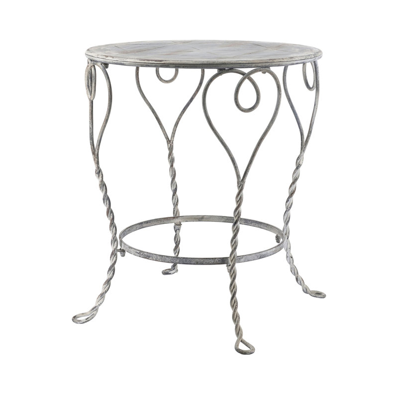 26X26x30" Heart Iron Round Side Table, Distressed Silver Finish, French Country Accent End Table With Twisted Legs