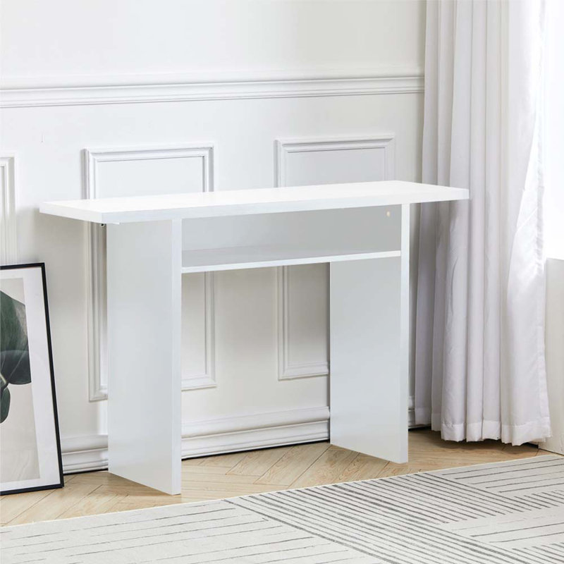 Emar 120Cm Narrow Rectangular Console Table with Storage Shelf, White, White