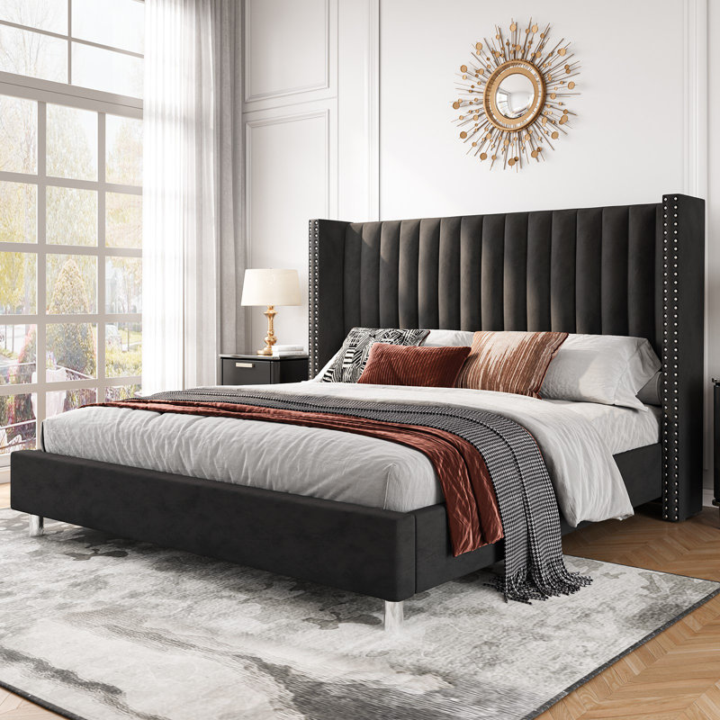 Lit plateforme tapissier noir Addesyn, Très grand, Noir