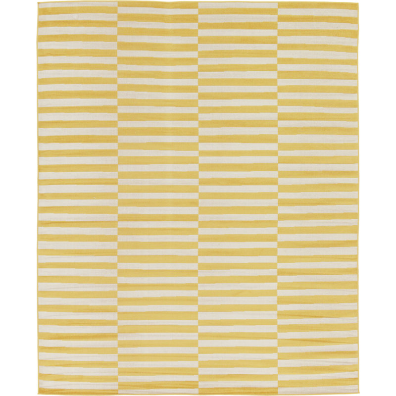 Tapis rayé ivoire / noir Arzilla, Jaune, Rectangle 7'10" x 10'