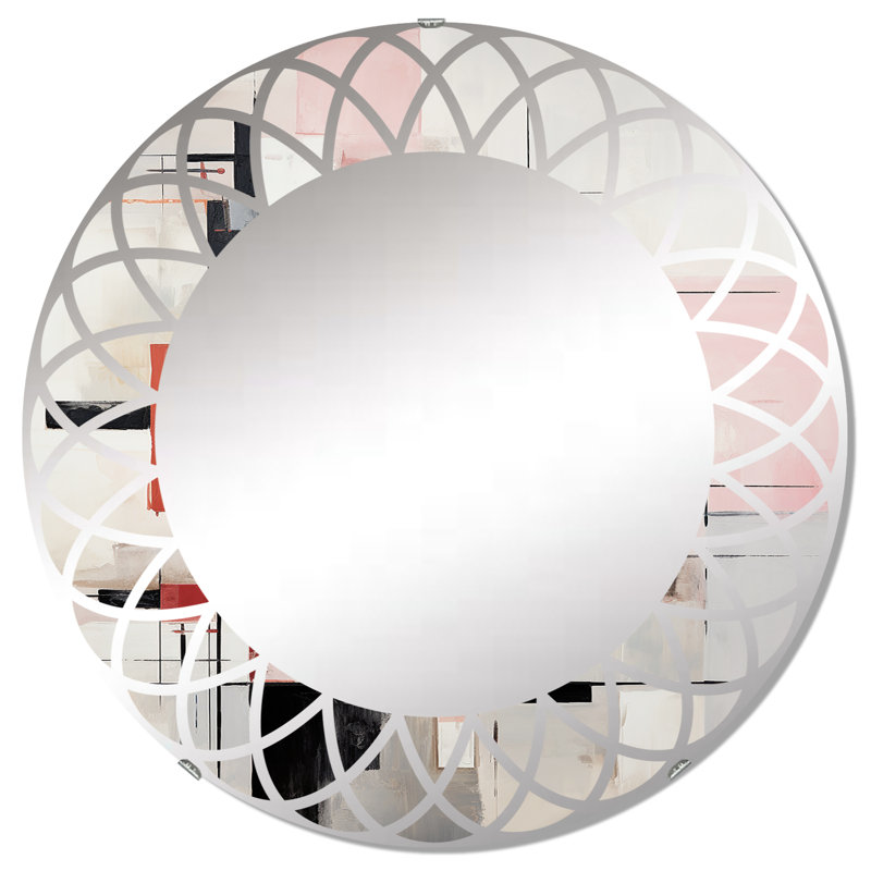 Miroir mural rond beige et rose, 32 po x 32 po